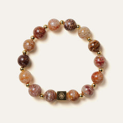 Stunning 10mm natural multi-color layered Phantom Quartz bracelet featuring the Soul Lykke signature 14K gold square bead. This is a natural gemstone and healing crystal bracelet by Soul Lykke.
